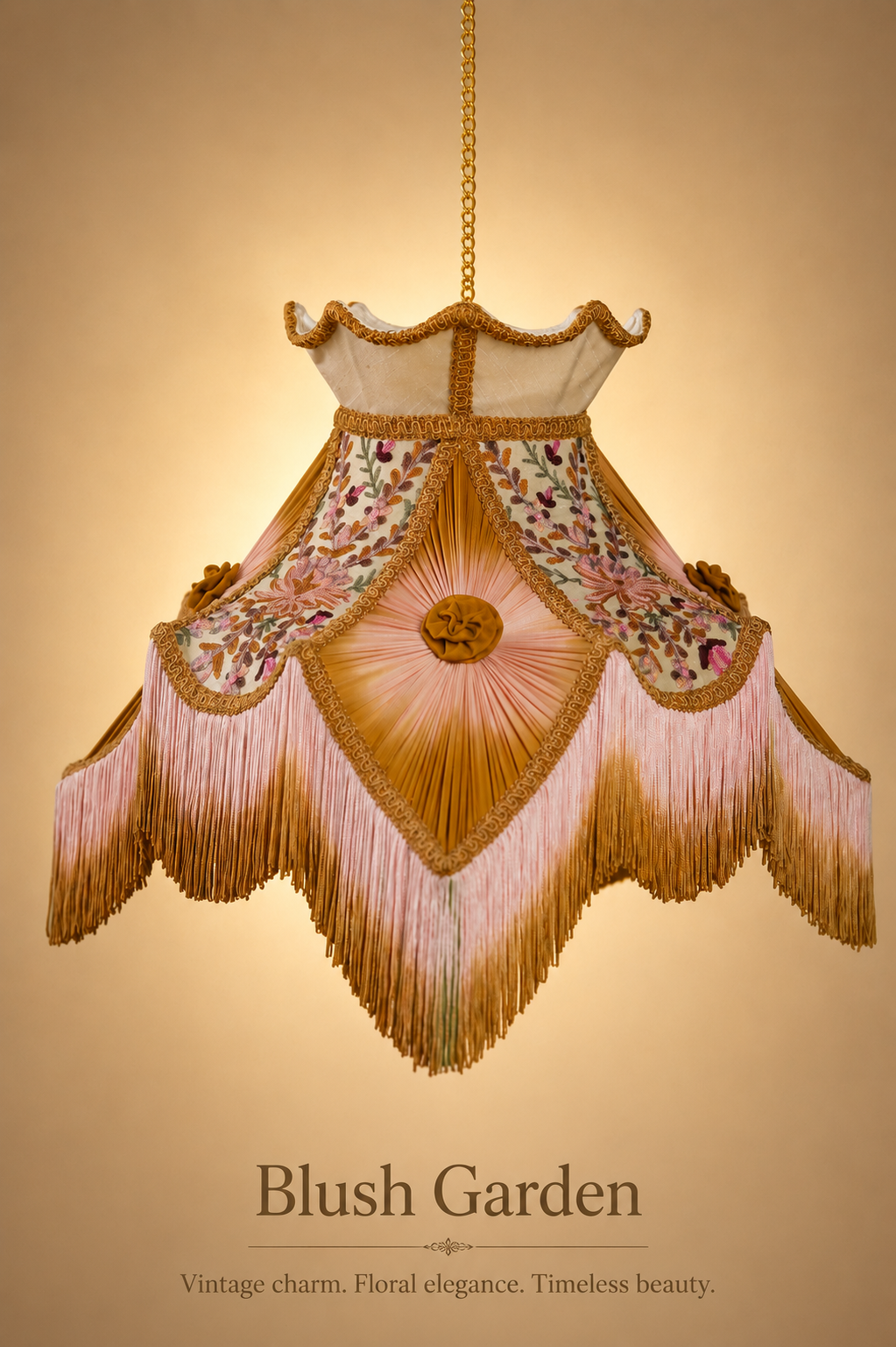 Blush Garden - Vintage Embroidery Fringe Lampshade