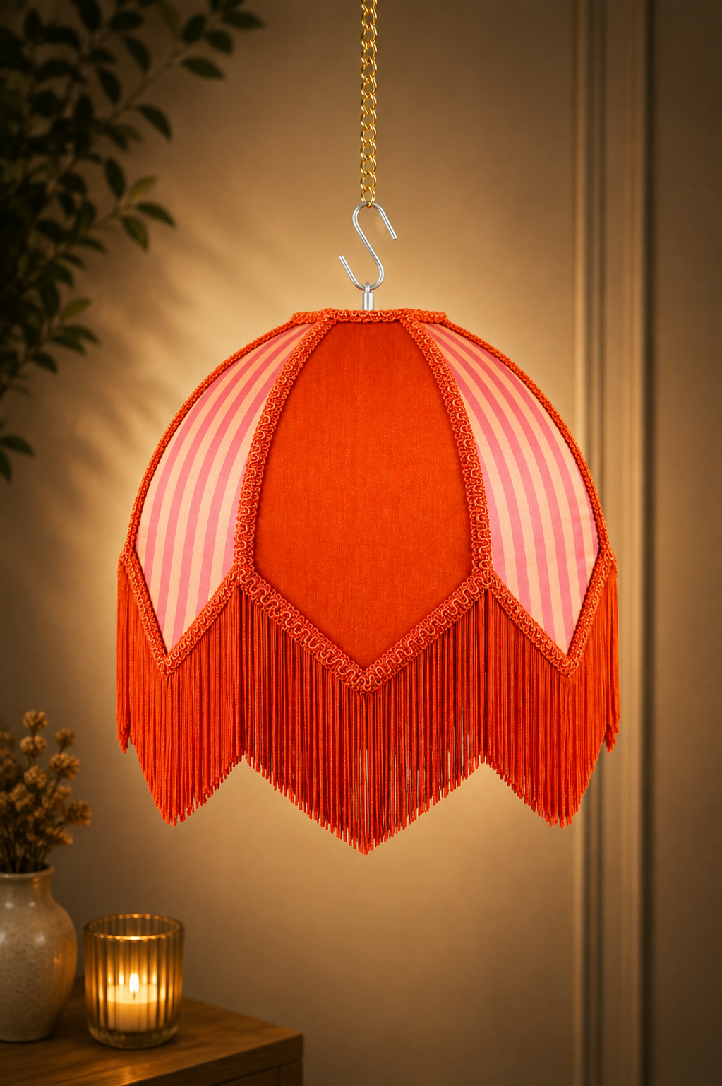 Sunset Harmony - Orange Fringed Lampshade