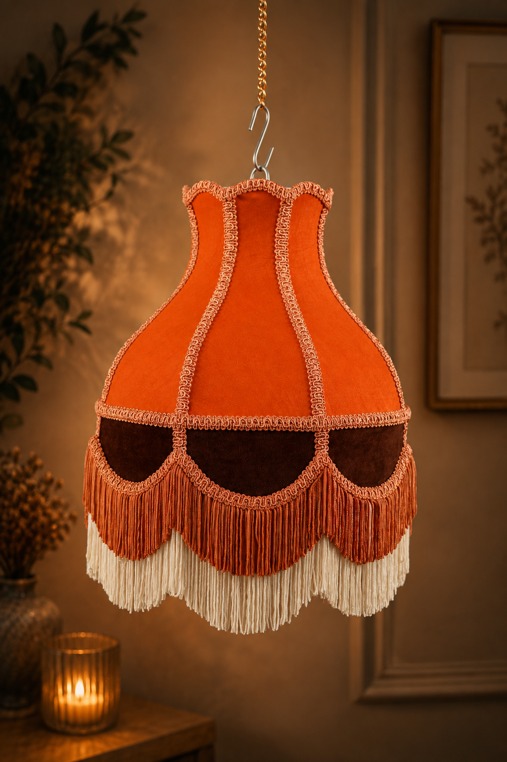 Sunset Spice - Burnt Orange and Ivory Lampshade