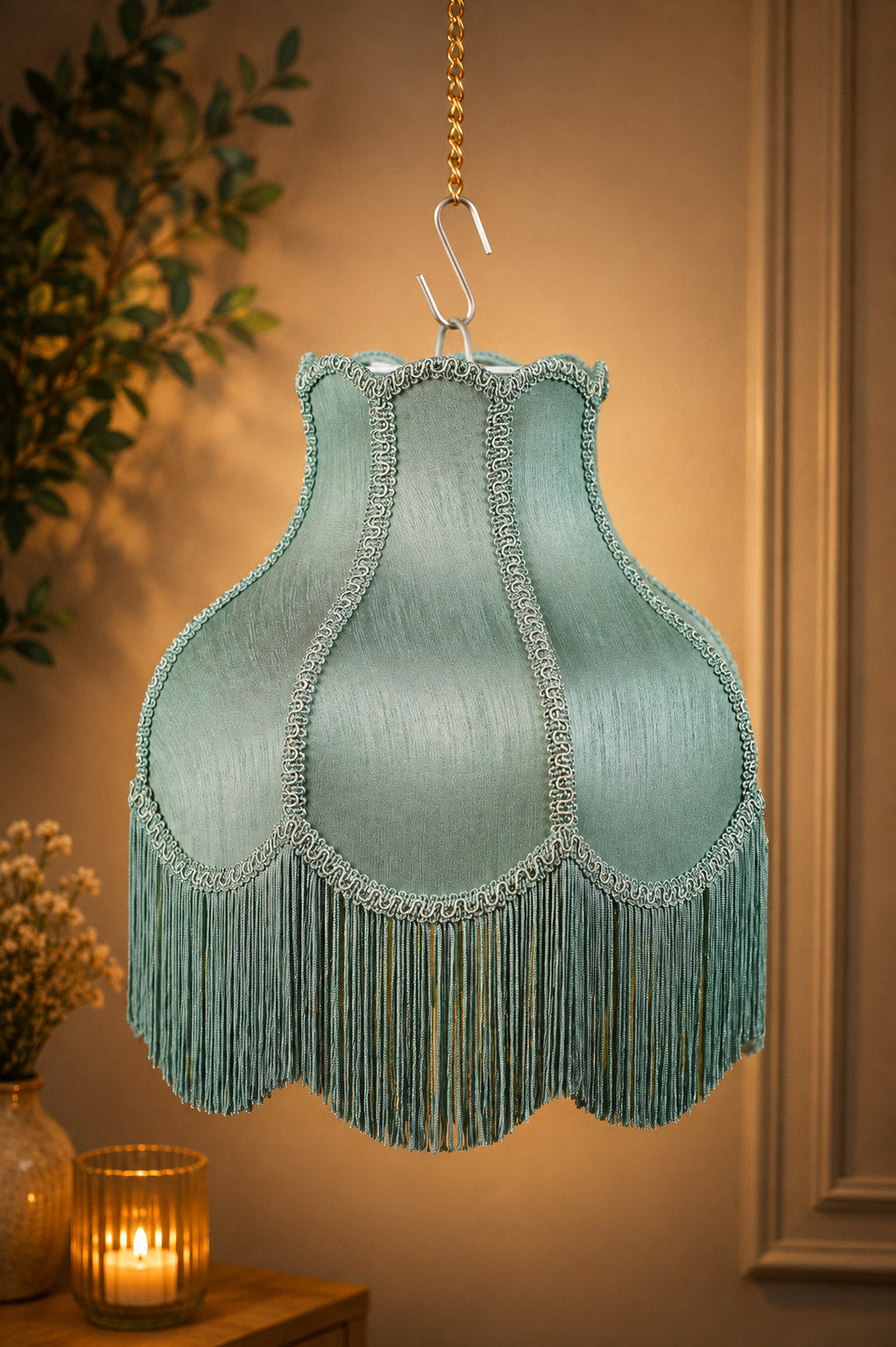The Celeste Blue Fringe Lampshade