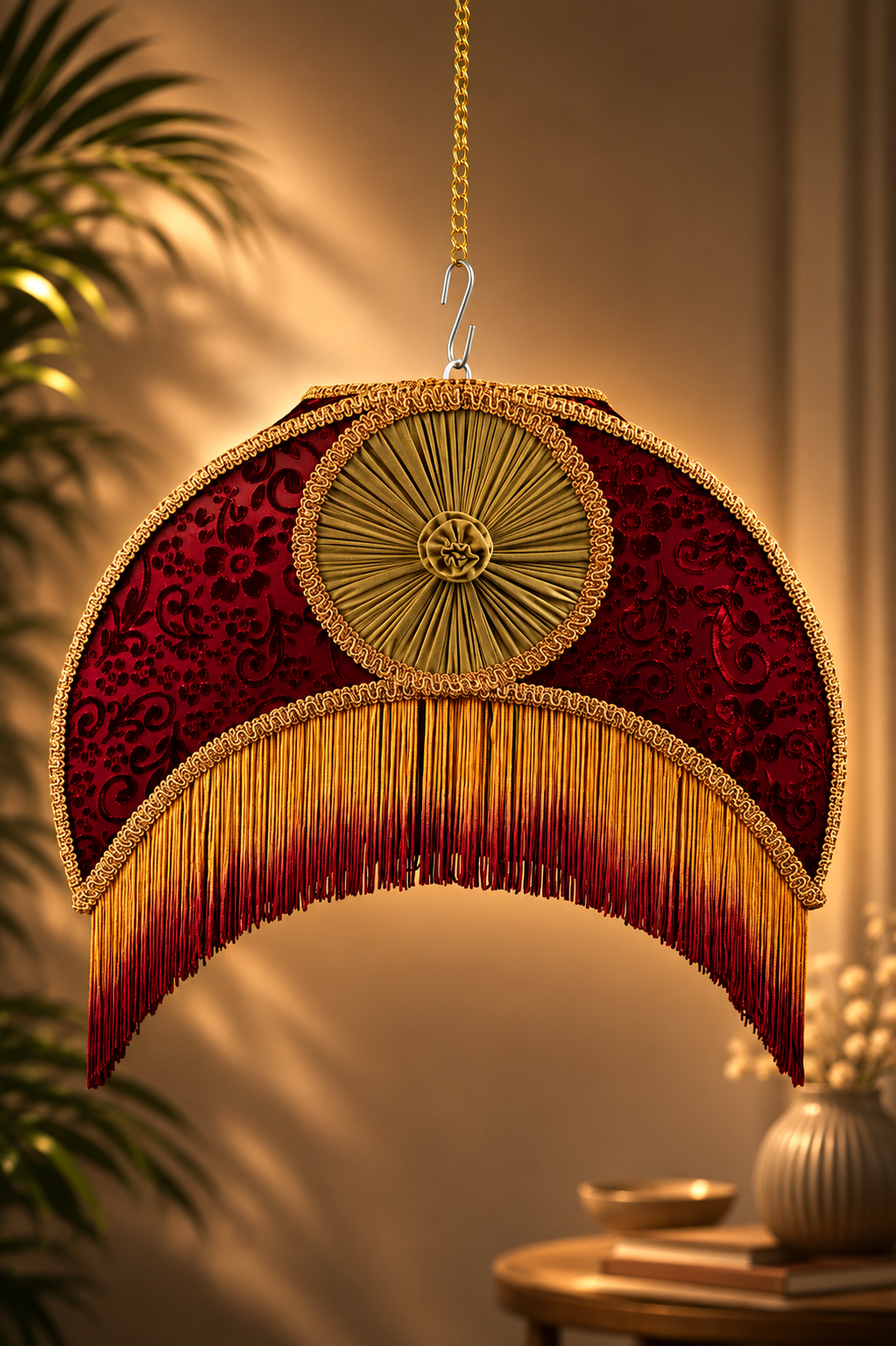 Royal Crimson - Maroon and Gold Vintage Fringe Lampshade