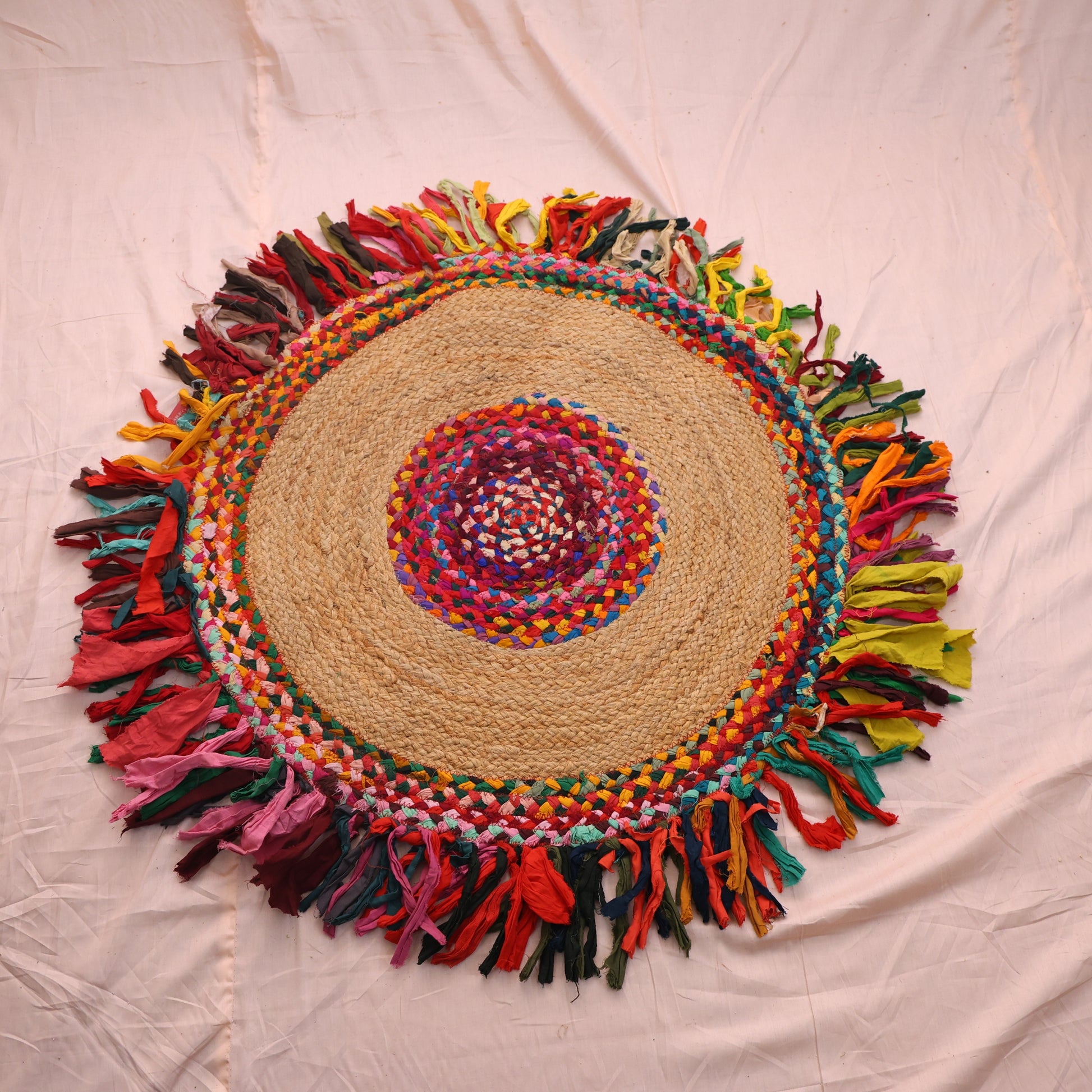 Colourful Fringes Jute Carpet
