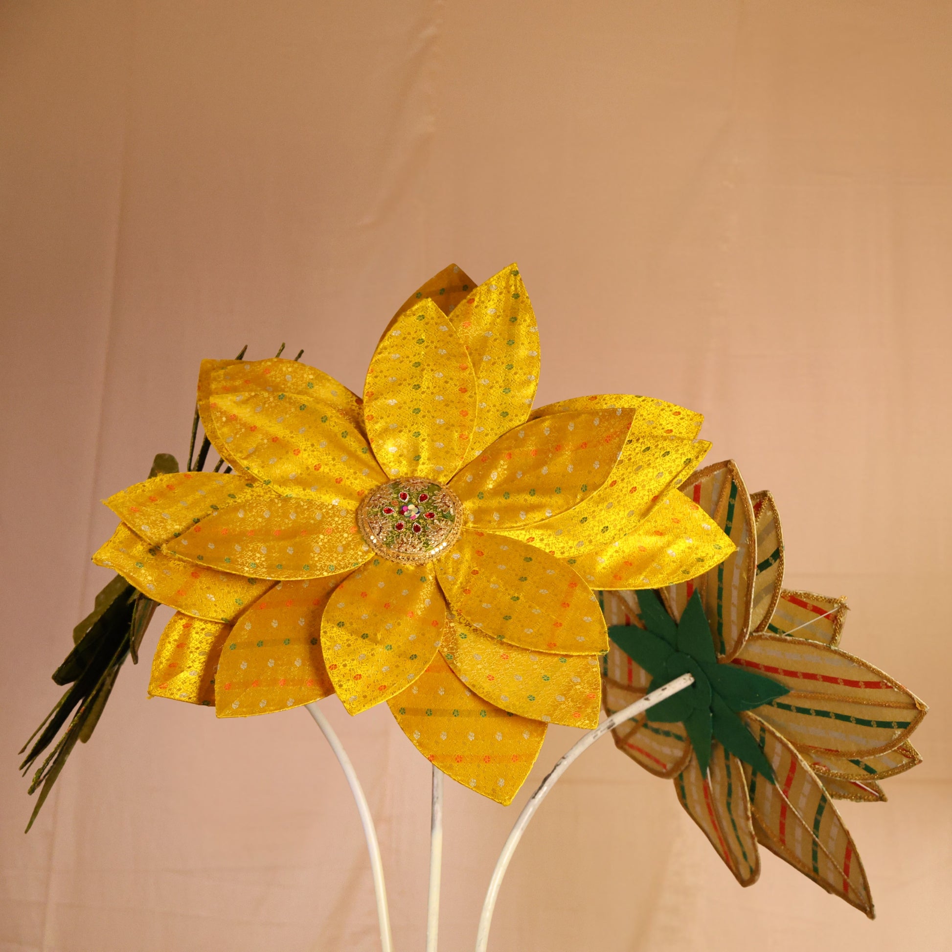 Designer Handwork Set Of 3 Fabric Flowers