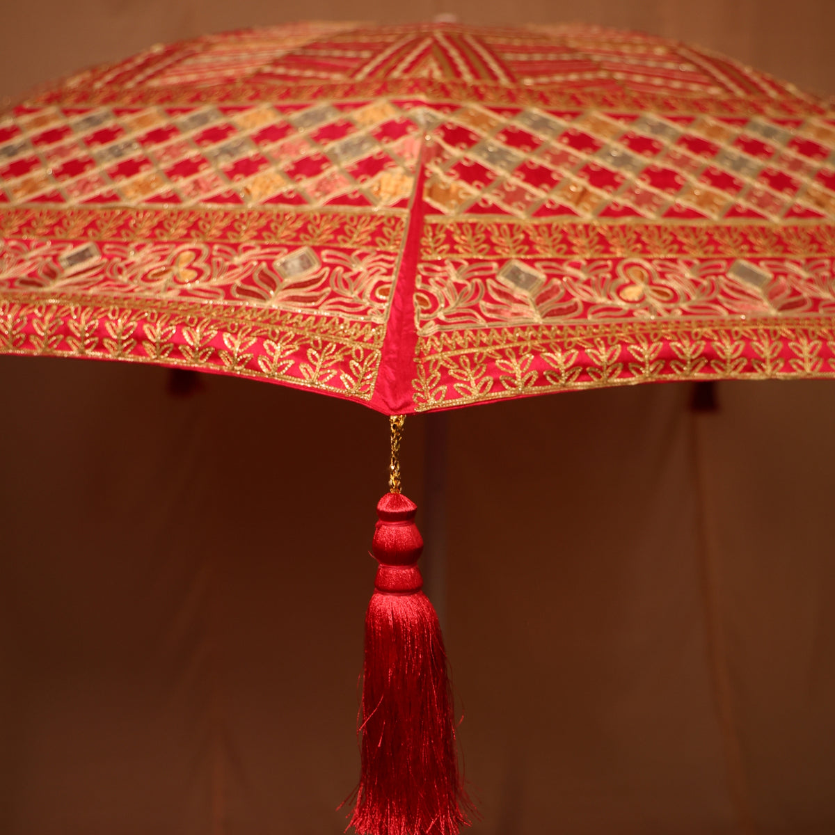 Embroidery Work - Decor Umbrella - Rani Pink - Tassel