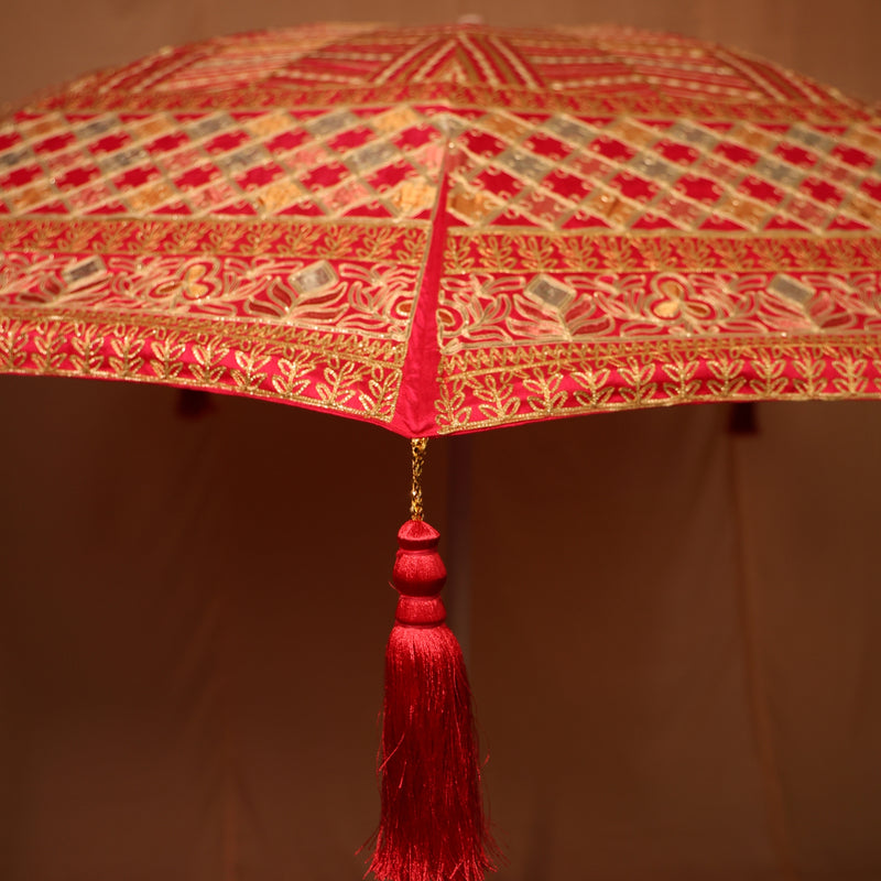 Embroidery Work - Decor Umbrella - Rani Pink - Tassel