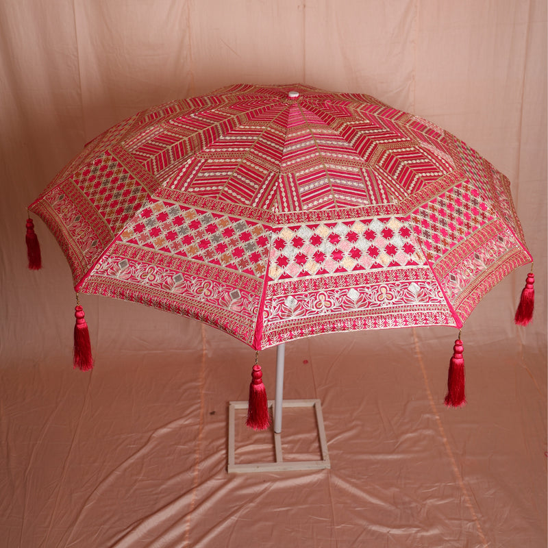 Embroidery Work - Decor Umbrella - Rani Pink