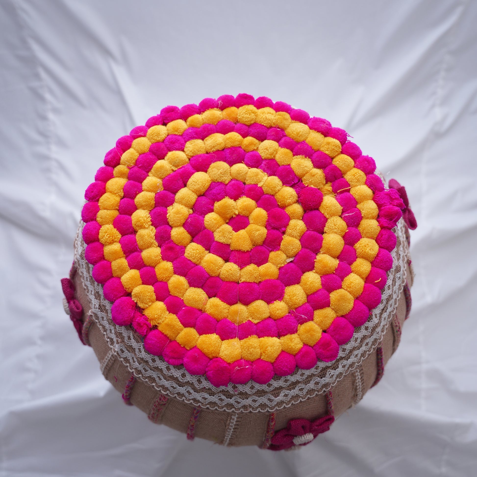 Jute Floral Ottoman