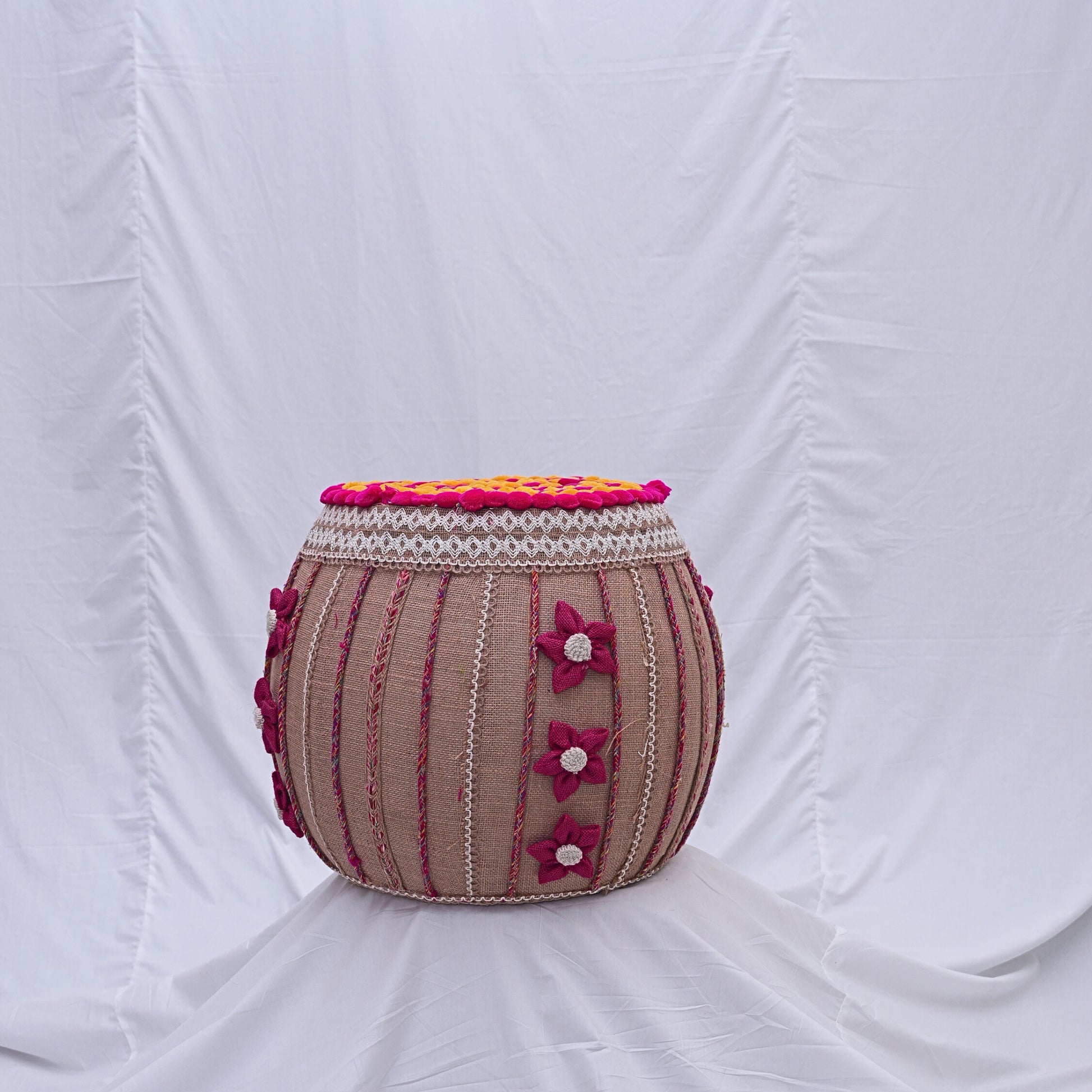 Jute Floral Ottoman