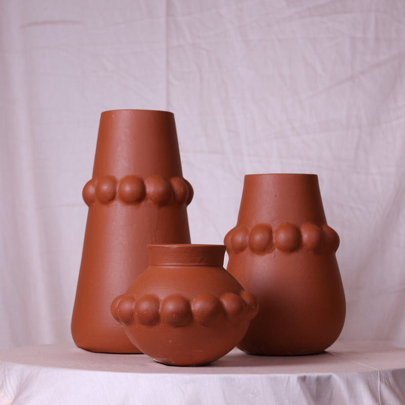 Pom Pom Terracotta Vase - Set Of 3